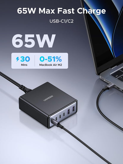 UGREEN 100W 6-Port GaN USB C Charging Station, Desktop Charger Block with 4 USB C and 2 USB A Fast Charging Compatible for MacBook Pro/Air, XPS, iPad, iPhone 17/16, Galaxy S26/S25/S24, Pixel 10/9