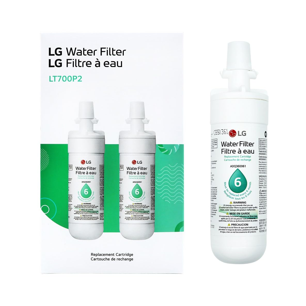 LG LT700P2-6 Month / 200 Gallon Capacity Per Unit/Replacement Refrigerator Water Filter (NSF42, NSF53, and NSF401) ADQ36006121﻿