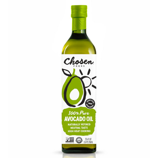 Chosen Foods 100% Pure Avocado Oil 25.3 oz, Non-GMO, for High-Heat Cooking, Frying, Baking, Homemade Sauces, Dressings and Marinades, 750.0 ml (Pack of 1)
