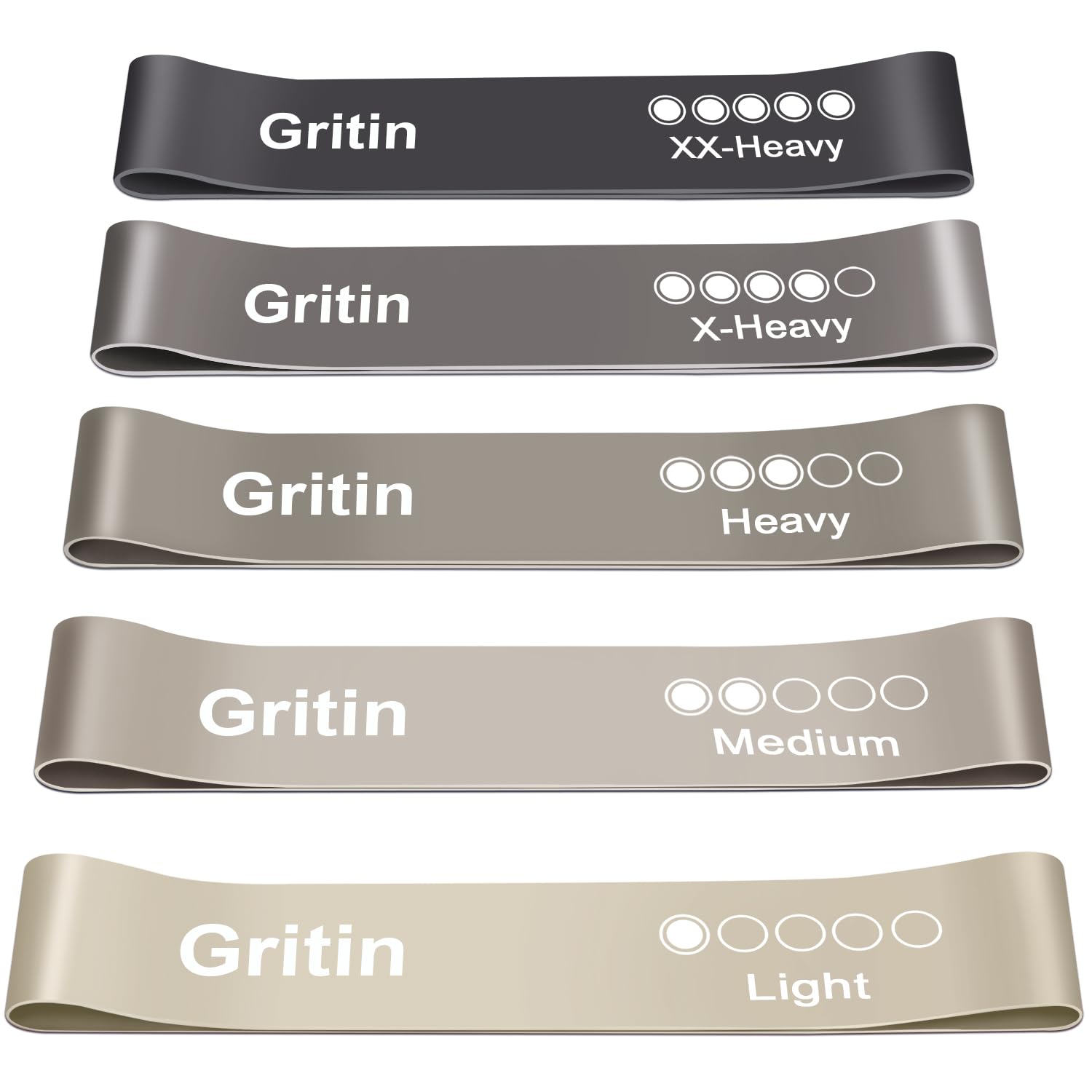 Gritin Resistance Bands, Set of 5 Skin-Friendly Resistance Exercise Band