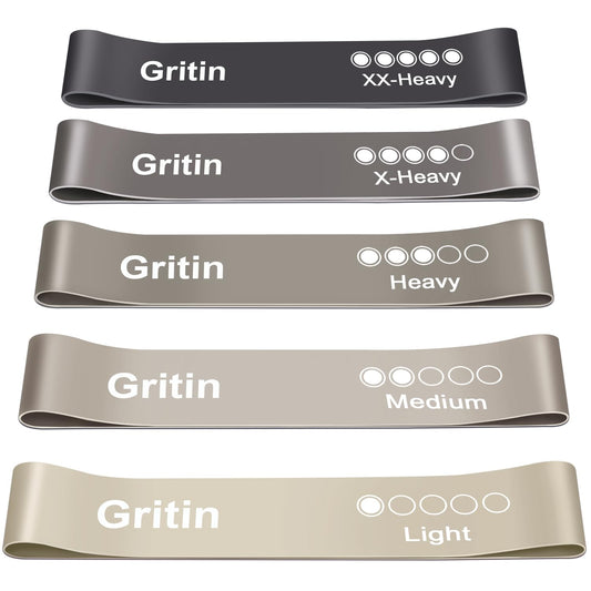 Gritin Resistance Bands, Set of 5 Skin-Friendly Resistance Exercise Band