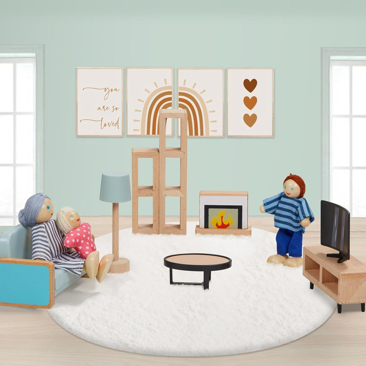 Giant bean 36pcs Wooden Dollhouse Furniture Set 5 Rooms 4 Family Dolls 🍁 All In One Marketplace Canada