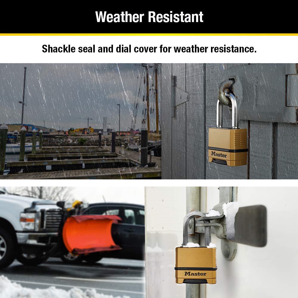Master Lock Gold Outdoor Combination Lock, Heavy Duty Weather Resistant Padlock, Resettable Combination Lock for Outdoor Use 1.2 x 2 x 3.87 inches, 2 Pack, M175LFEC2 - Available at All In One Marketplace Canada