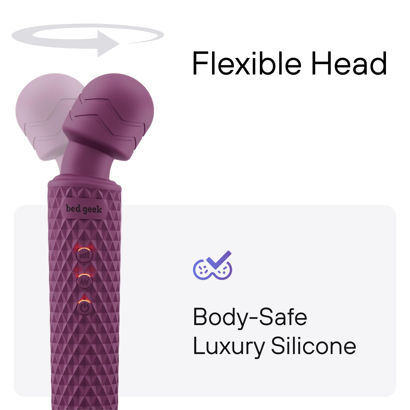 bed geek Handheld Cordless Personal Wand Massager – Waterproof, USB Rechargeable, 20 Vibration Patterns, 8 Speeds, Memory Feature, Skin-Soft Silicone for Ultimate Relaxation Tool (Purple) - Available at All In One Marketplace Canada
