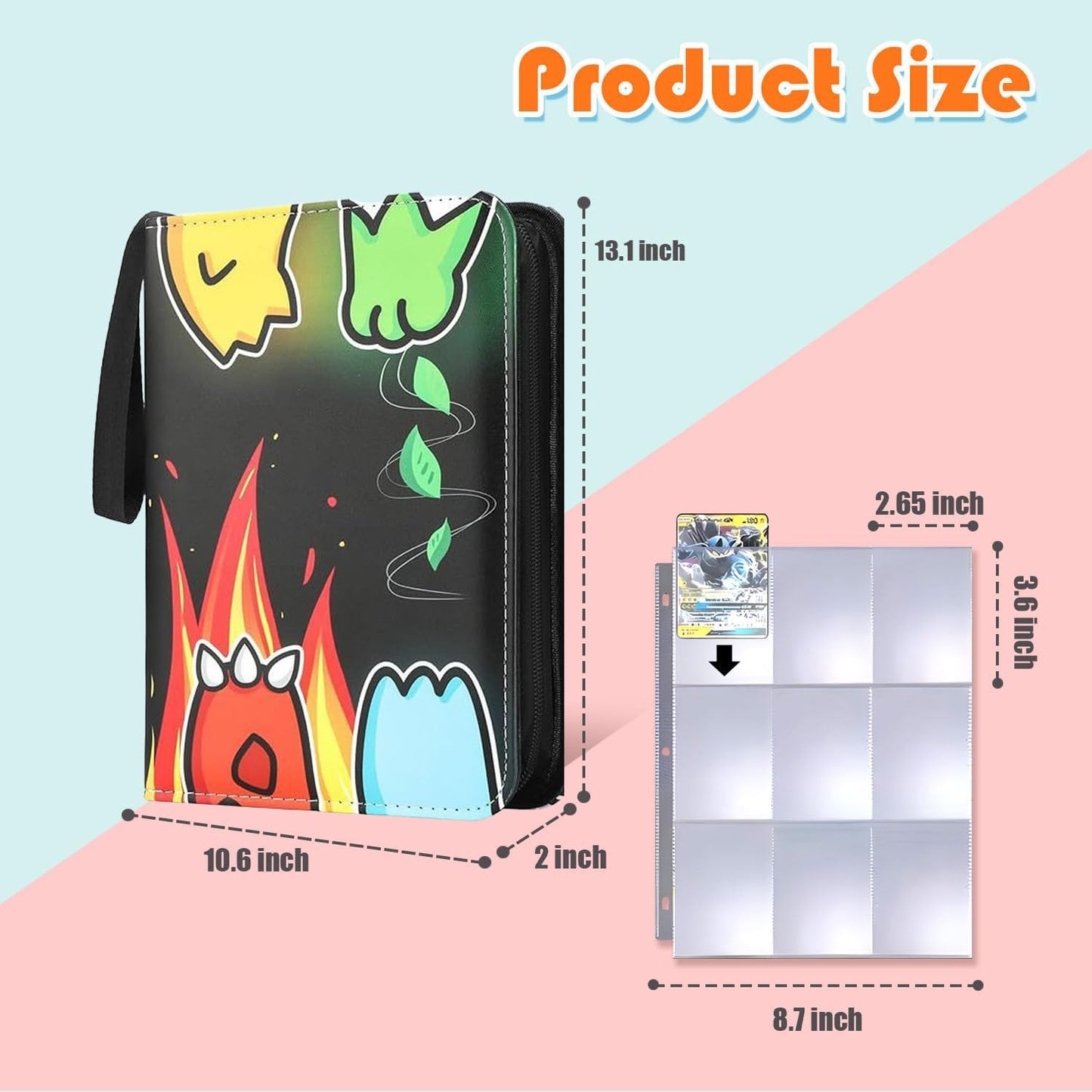 Card Binder, 9-Pocket Sleeves with 540 Cards Holder, Trading Waterproof, Corrugated Lining,Sports Cards Binder, TransparentCollection (9-Pocket)
