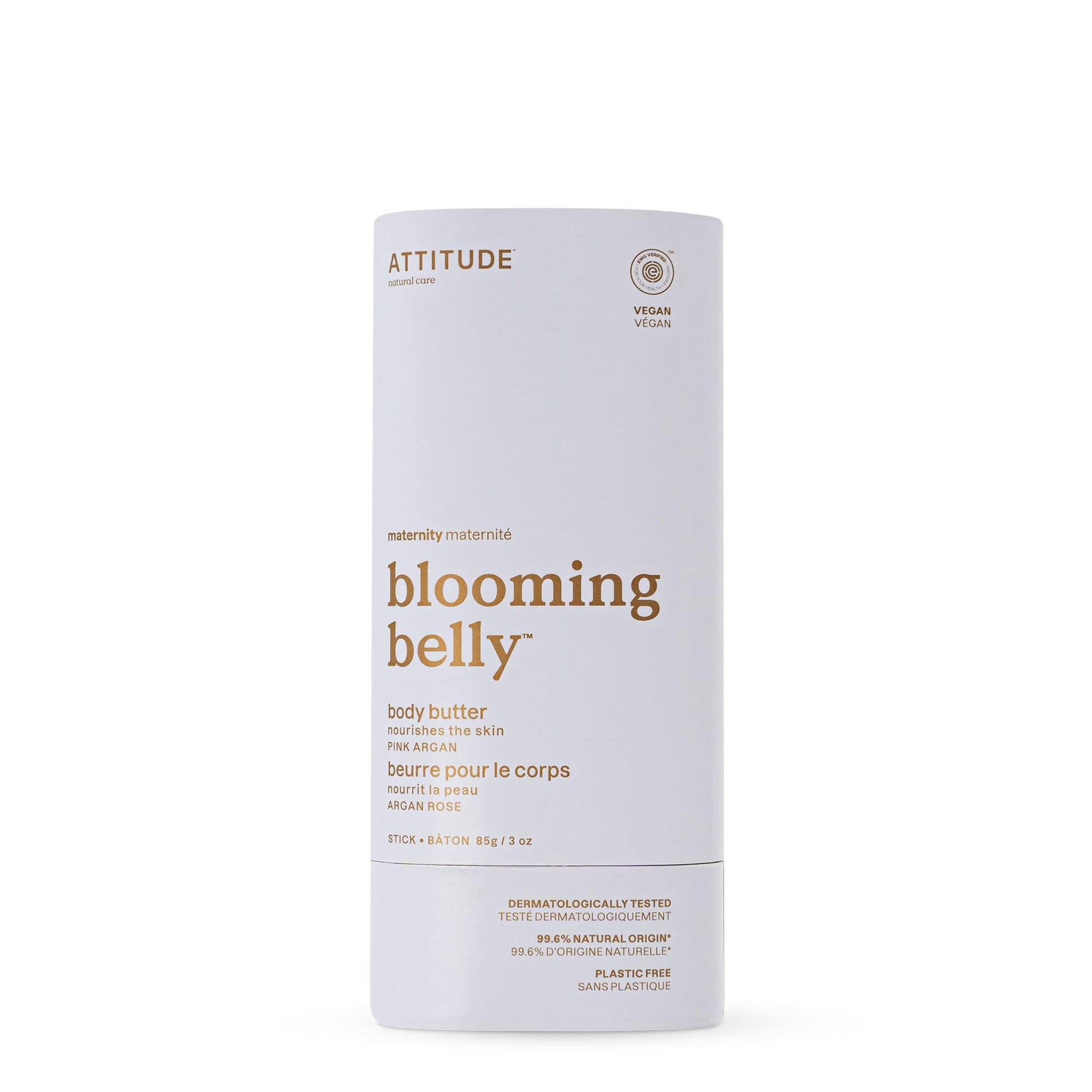 ATTITUDE Plastic-Free Body Butter Bar for Pregnant Dry and Stretched Skin, Made in Canada, EWG Verified, Vegan Maternity Products, Rose and Argan Oil, 85 grams BIO SPECTRA ATTITUDE