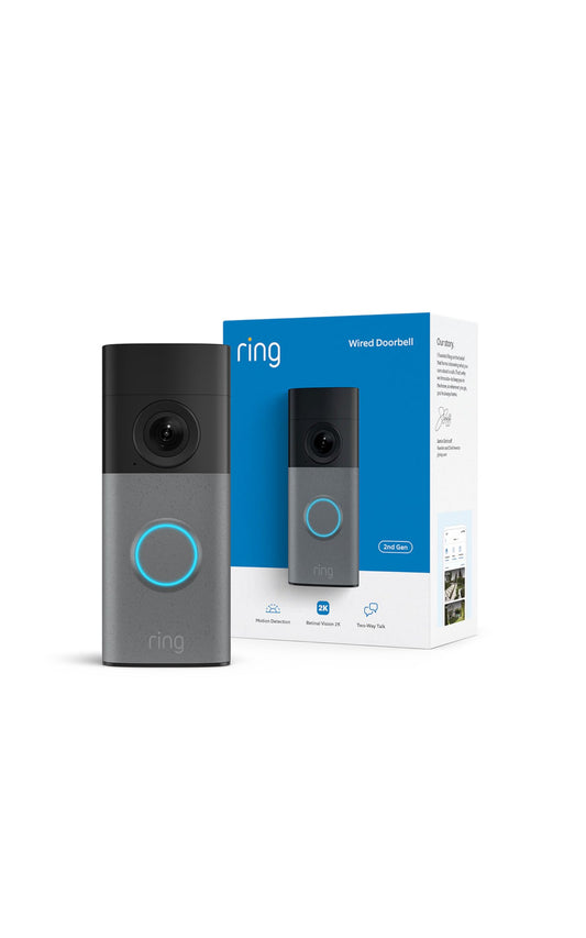 Ring Wired Doorbell (newest model), Wide-Angle Retinal 2K, up to 6x Enhanced Zoom, pair with Alexa+ or Ring Chime for in-home alerts, Speckled Gray
