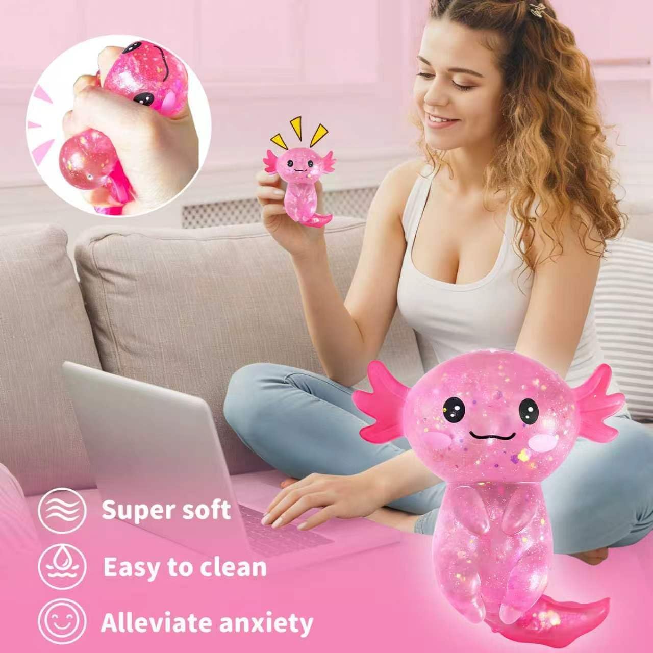 2Pcs Axolotl Squishy, Axolotls Design Squeeze Stress Ball, Axolotls Balls Sensory Stress for Party Favors Birthday Gift