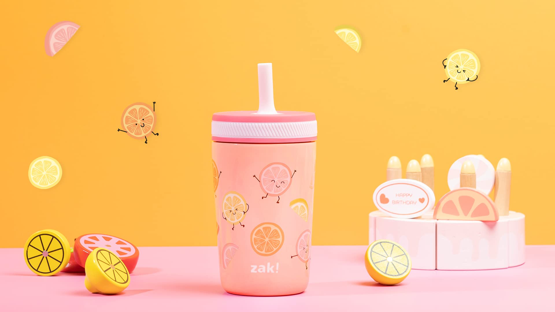 Zak Designs Happy Fruit Kelso 12oz Stainless Steel Leak-Proof Toddler Cup Zak Designs