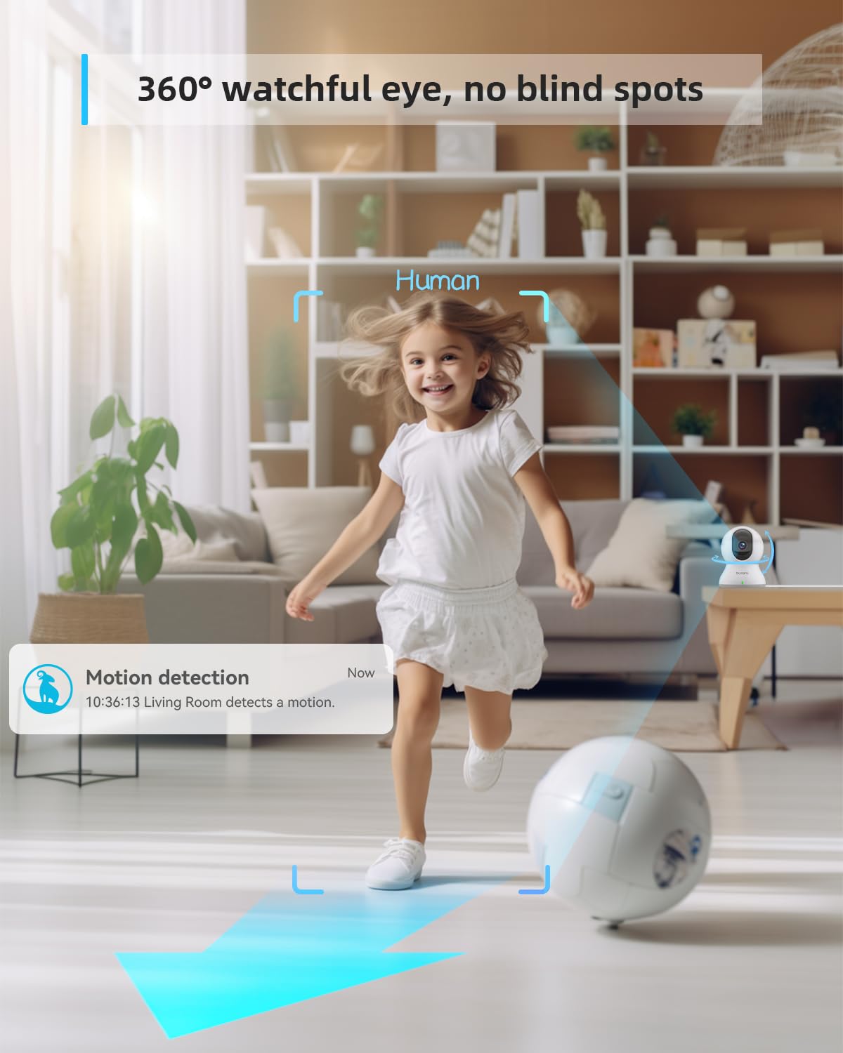 blurams Security Camera, 2K Indoor Camera 360-degree Pet Camera for Home Security w/ Motion Tracking, Phone App, 2-Way Audio, IR Night Vision, Siren, Works with Alexa & Google Assistant,White - Available at All In One Marketplace Canada