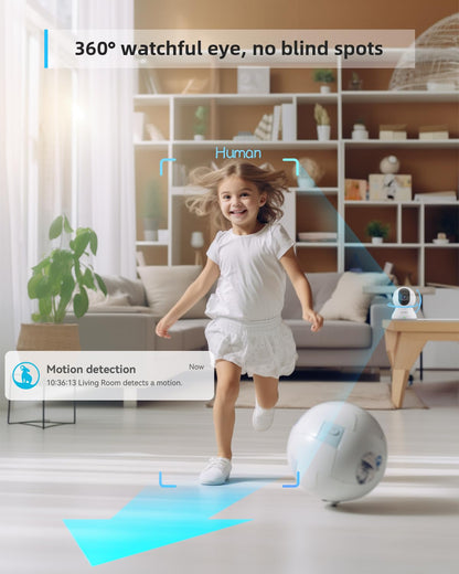 blurams Security Camera, 2K Indoor Camera 360-degree Pet Camera for Home Security w/ Motion Tracking, Phone App, 2-Way Audio, IR Night Vision, Siren, Works with Alexa & Google Assistant,White - Available at All In One Marketplace Canada