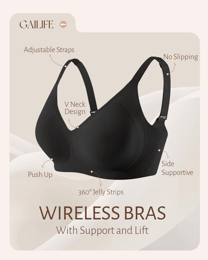 Gailife Womens Jelly Bra for Women Wireless Bras Seamless No Underwire Supportive Full Coverage T-Shirt Bra -New-Black-L