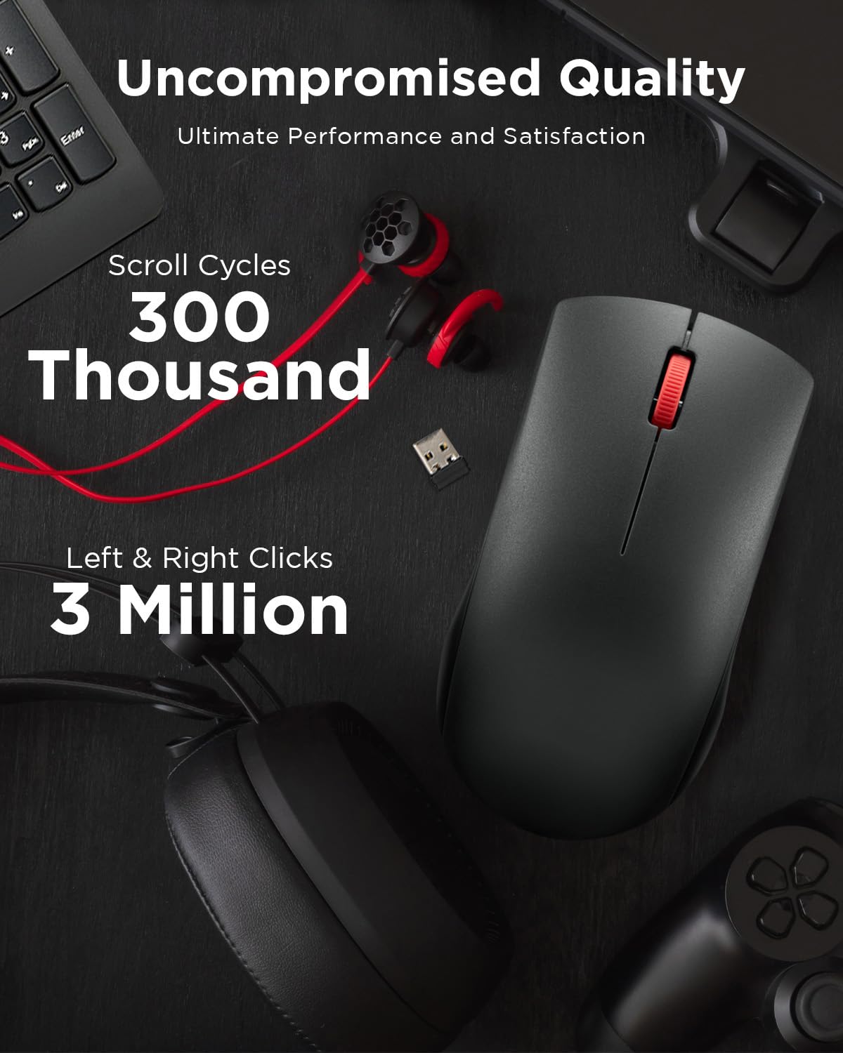 Lenovo Wireless Mouse (WL150) - 2.4G Nano USB-A Two-Handed Ergonomic Mouse - 3 Million Clicks, 1000DPI - Portable Compact Wireless Design - Computer and Laptop Accessories
