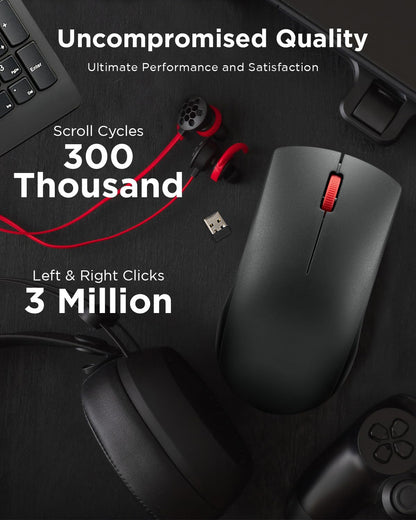 Lenovo Wireless Mouse (WL150) - 2.4G Nano USB-A Two-Handed Ergonomic Mouse - 3 Million Clicks, 1000DPI - Portable Compact Wireless Design - Computer and Laptop Accessories