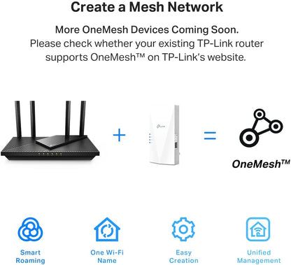 TP-Link AX1800 WiFi Extender Internet Booster (RE600X) - WiFi 6 Range Extender Covers up to 1500 sq.ft and 30 Devices, Dual Band, AP Mode w/Gigabit Port, APP Setup TP-Link