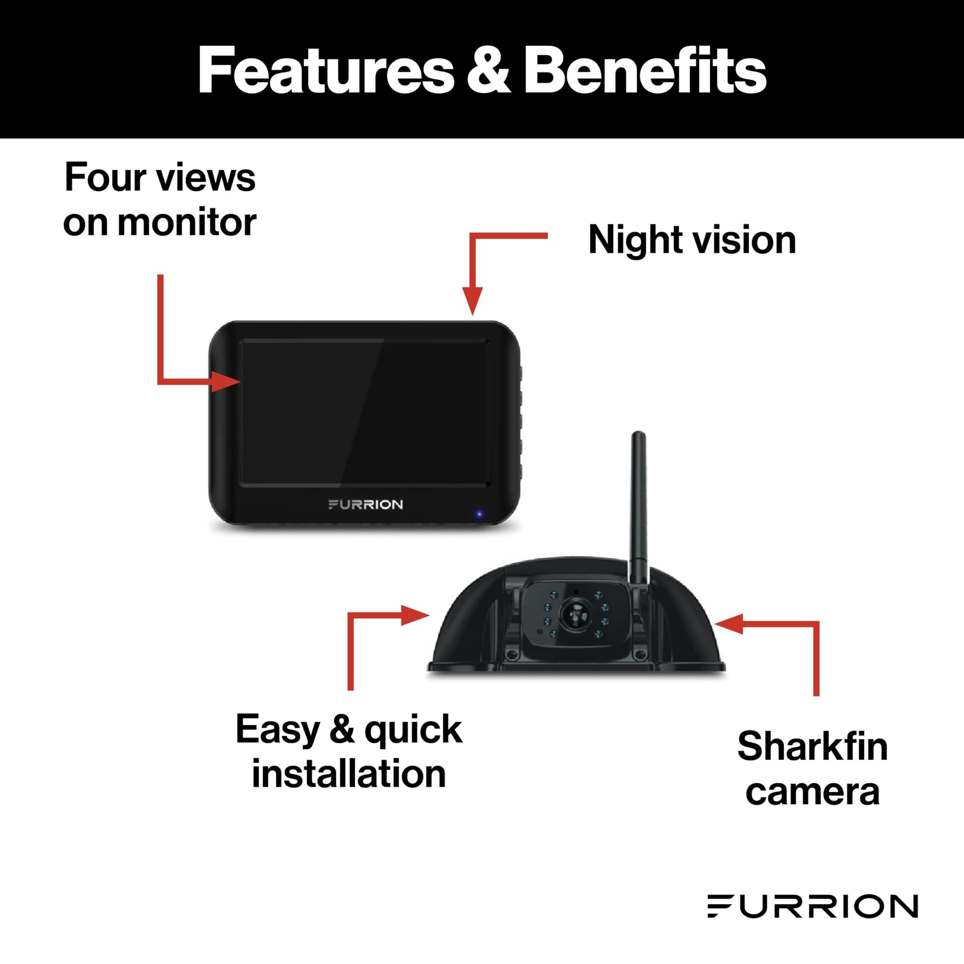 Furrion Vision S Wireless RV Backup Camera System with 4.3-Inch Monitor, 1 Rear Sharkfin Doorway Security, Infrared Night Vision, Wide-Angle View, Hi-Res, Waterproof - FOS43TASF Furrion