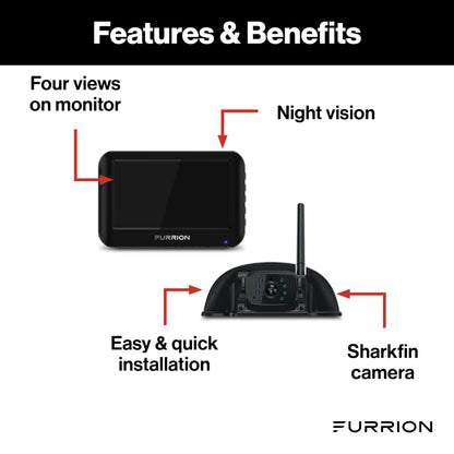 Furrion Vision S Wireless RV Backup Camera System with 4.3-Inch Monitor, 1 Rear Sharkfin Doorway Security, Infrared Night Vision, Wide-Angle View, Hi-Res, Waterproof - FOS43TASF Furrion