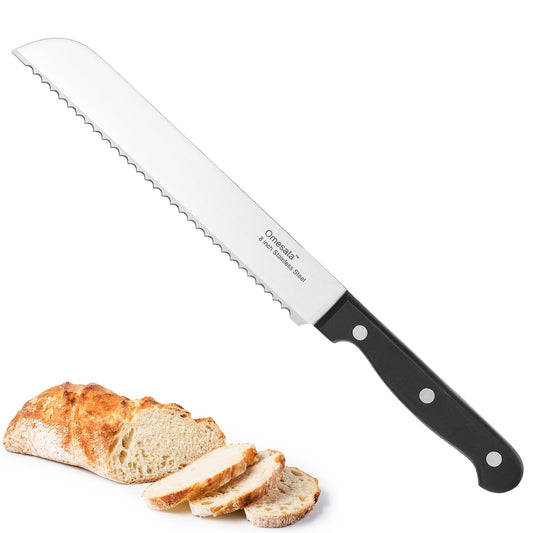 Bread Knife, Serrated 8 inch Bread Knifes for Homemade Bread Sourdough, Blade Razor Sharp and Wavy Edge from Professional Stainless Steel Omesata - Available at All In One Marketplace Canada