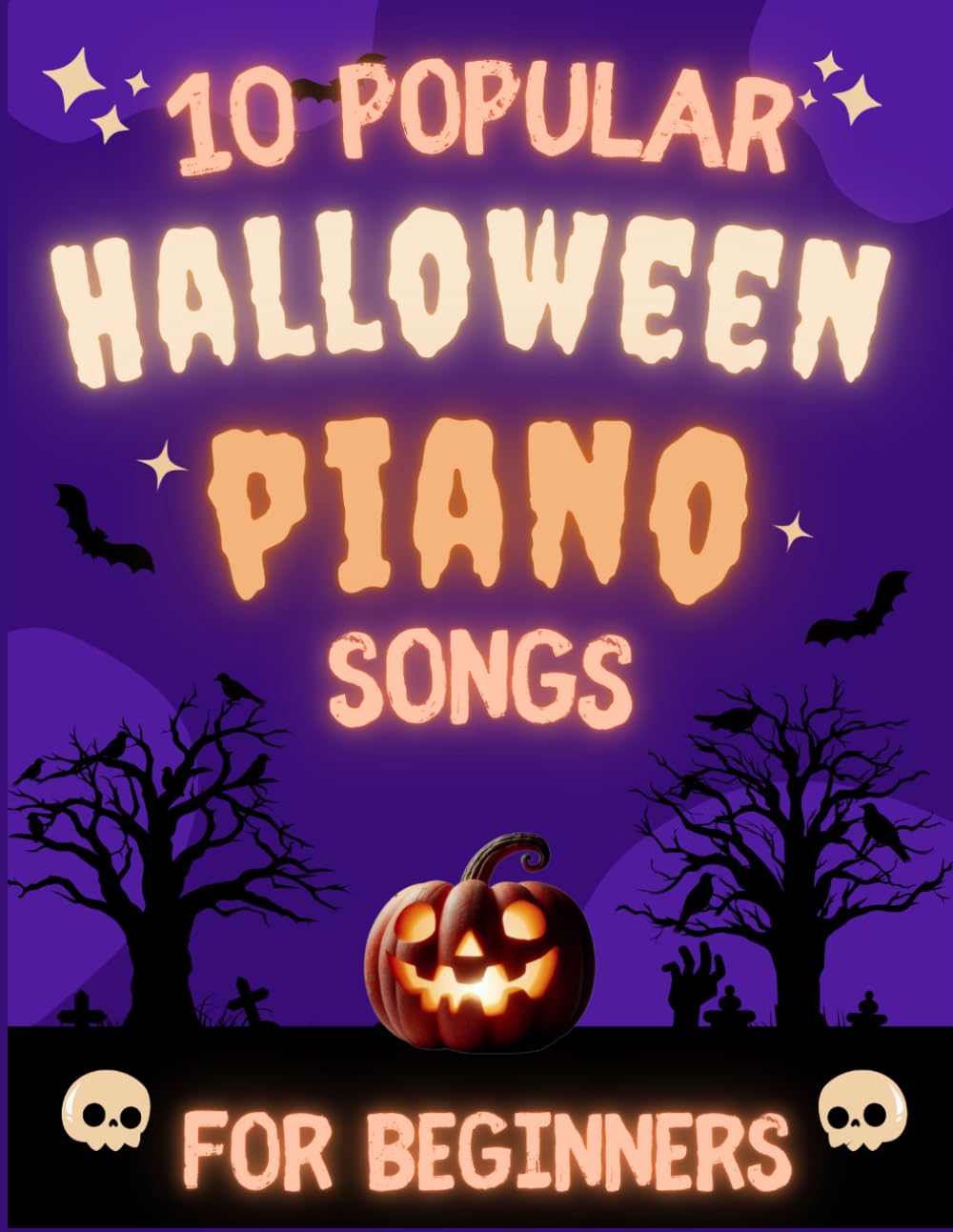 10 chansons d'Halloween populaires pour piano débutant : format grandes notes avec doigtés et pistes audio