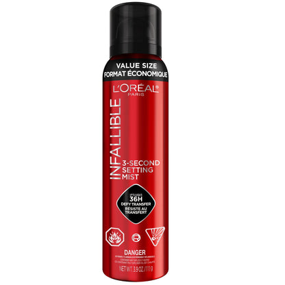 L’Oréal Paris Infallible 3-Second Makeup Setting Spray Jumbo Size, Microfine Mist for up to 36H Wear, Lightweight, Transfer Proof, Waterproof, Dries in 3 seconds, 150ml