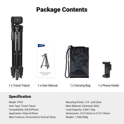 NEEWER Entry Level Version TP53 Tripod for Cell Phone & Camera, Metal NEEWER