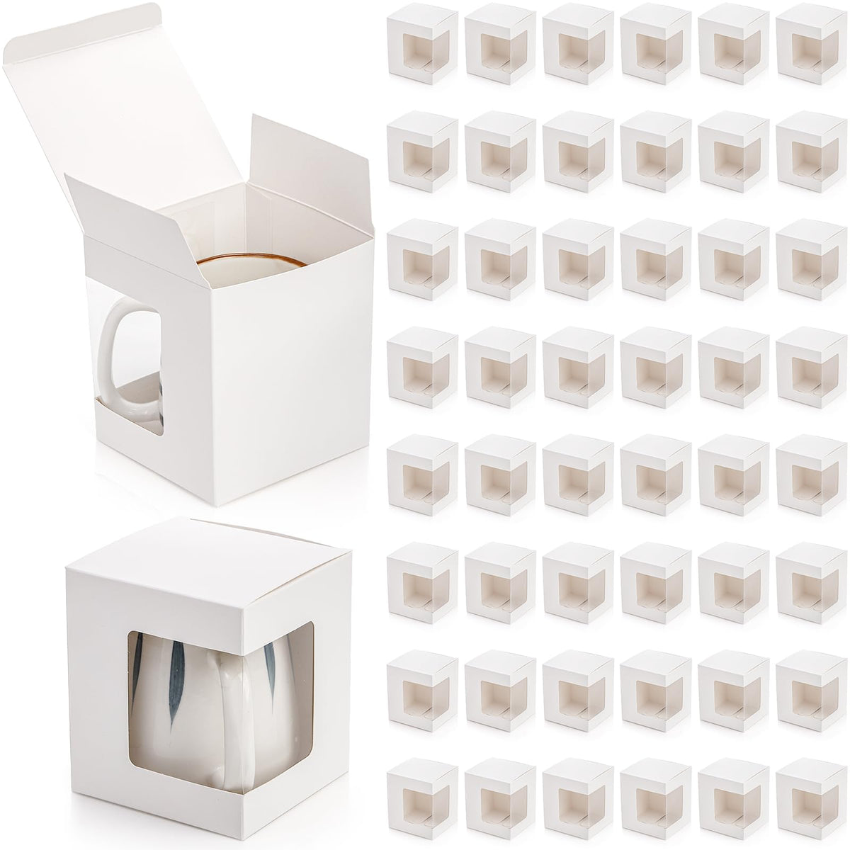 AVLA 50 Pack Gift Boxes for Sublimation Mugs, 4.3x4.3x5'' Small White Packaging, 12OZ 15OZ Transparent Cups Wrapping With Clear View Window, Cupcake Christmas Ornament Box for Wedding 🍁 All In One Marketplace Canada