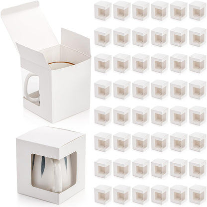 AVLA 50 Pack Gift Boxes for Sublimation Mugs, 4.3x4.3x5'' Small White Packaging, 12OZ 15OZ Transparent Cups Wrapping With Clear View Window, Cupcake Christmas Ornament Box for Wedding 🍁 All In One Marketplace Canada