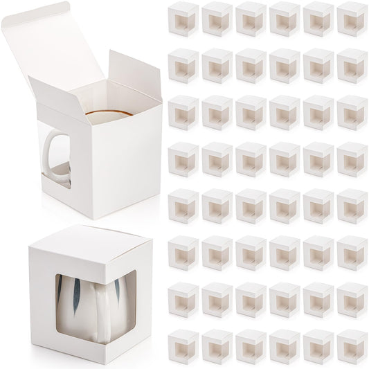 AVLA 50 Pack Gift Boxes for Sublimation Mugs, 4.3x4.3x5'' Small White Packaging, 12OZ 15OZ Transparent Cups Wrapping With Clear View Window, Cupcake Christmas Ornament Box for Wedding 🍁 All In One Marketplace Canada