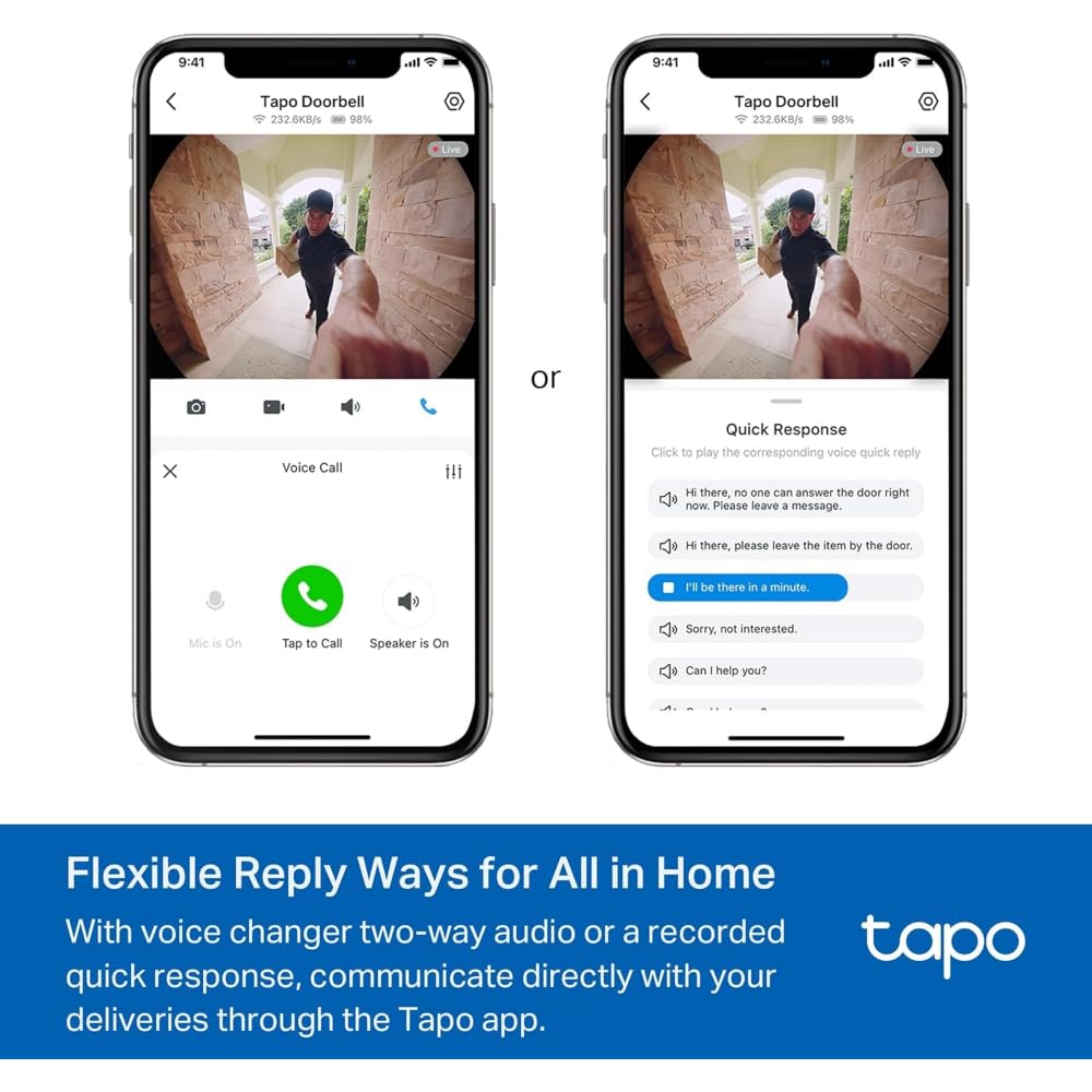 TP-Link Tapo Smart Video Doorbell Camera with Chime, Battery or Wired, 2K 5MP Color Night Vison, No Monthly Fee, 180° Ultra-Wide Head-to-Toe View, Free AI Detection, Cloud & Local Storage (Tapo D235) 🍁 All In One Marketplace Canada