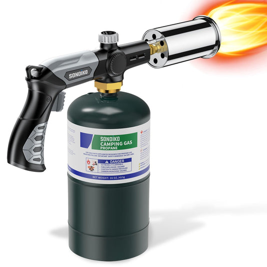 Sondiko Powerful Propane Torch L8010, Gas Welding Equipment,Propane Torch Head with Igniter, Blow Torch, Campfire Starter, Adjustable Flamethrower Gun for BBQ and Baking(Propane Tank NOT Included) - Available at All In One Marketplace Canada
