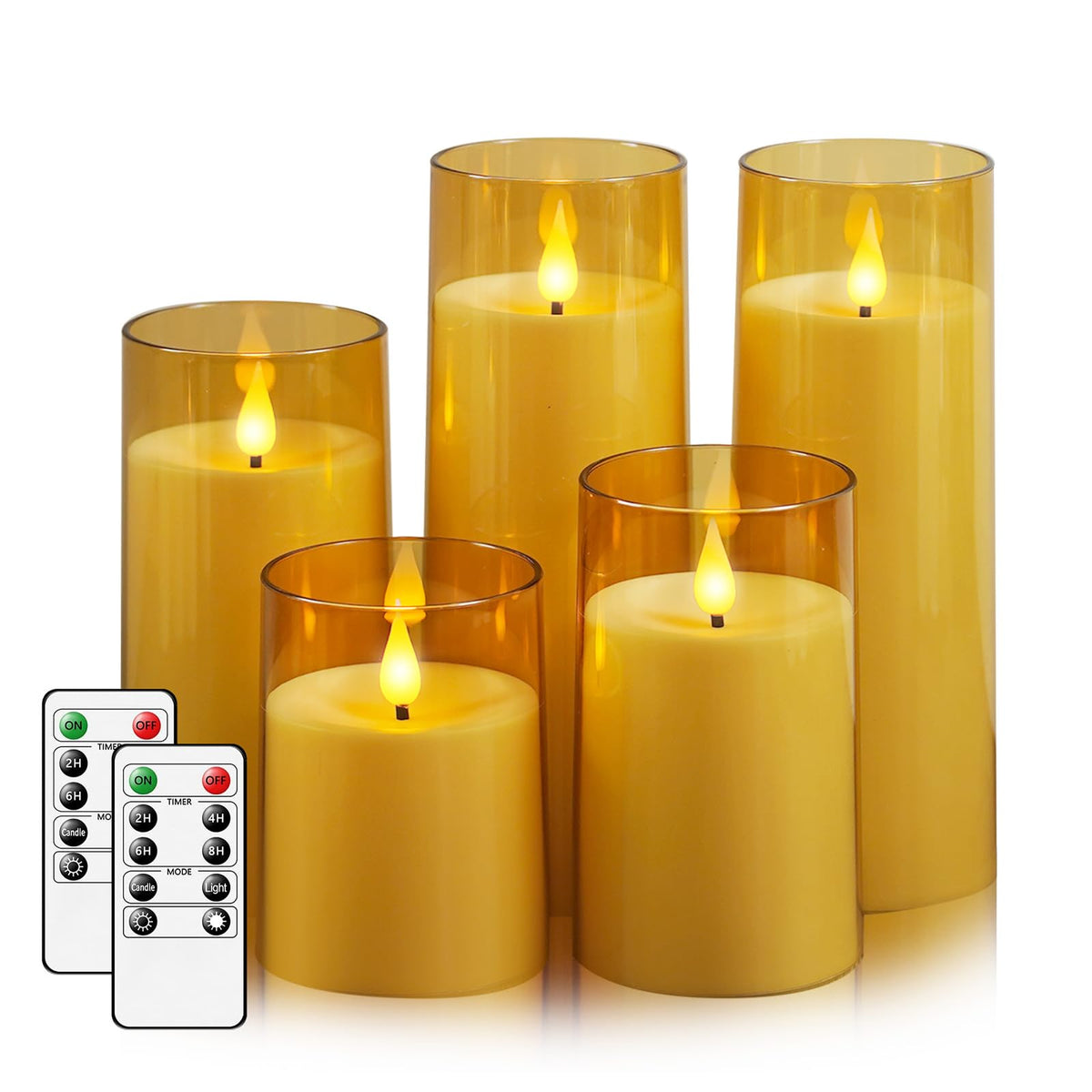 Fo32won Amber Flameless Candles with Remote, LED Pillar Candles Set of 5 🍁 All In One Marketplace Canada