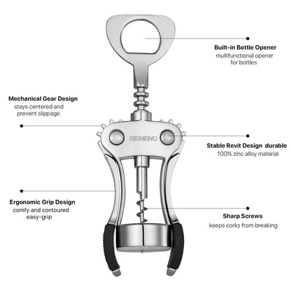 Wine Opener, BENENO Zinc Alloy Premium Wine Bottle Opener Wing Corkscrew with Multifunctional Corks and Caps Bottle Opener, Upgrade - Available at All In One Marketplace Canada