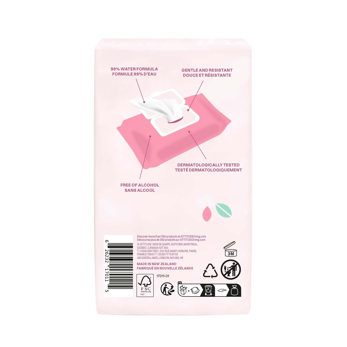 ATTITUDE Baby Water Wipes, EWG Verified, Safe for Newborns, Unscented & Fragrance-Free, 99% Water, Gentle & Hypoallergenic, Vegan & Dermatologically Tested, Travel Pack with Hard Lid, 72 Count (Pack of 3)