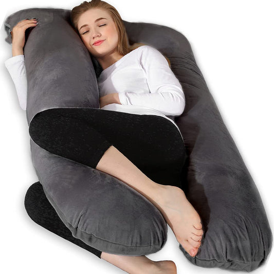 Chilling Home 59 Inch Pregnancy Pillow for Sleeping, Maternity Pillow for Pregnant Women, Full Body Pillow for Adults, Comfort U Shaped Pregnancy Pillow with Removable Washable Velvet Cover, Dark Grey - Available at All In One Marketplace Canada