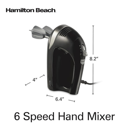 Hamilton Beach 6-Speed Electric Hand Mixer for Baking, 275W, Easy Clean Beaters, Dough Hooks, Whisk, Snap-On Storage Case, Black (62639C) Hamilton Beach