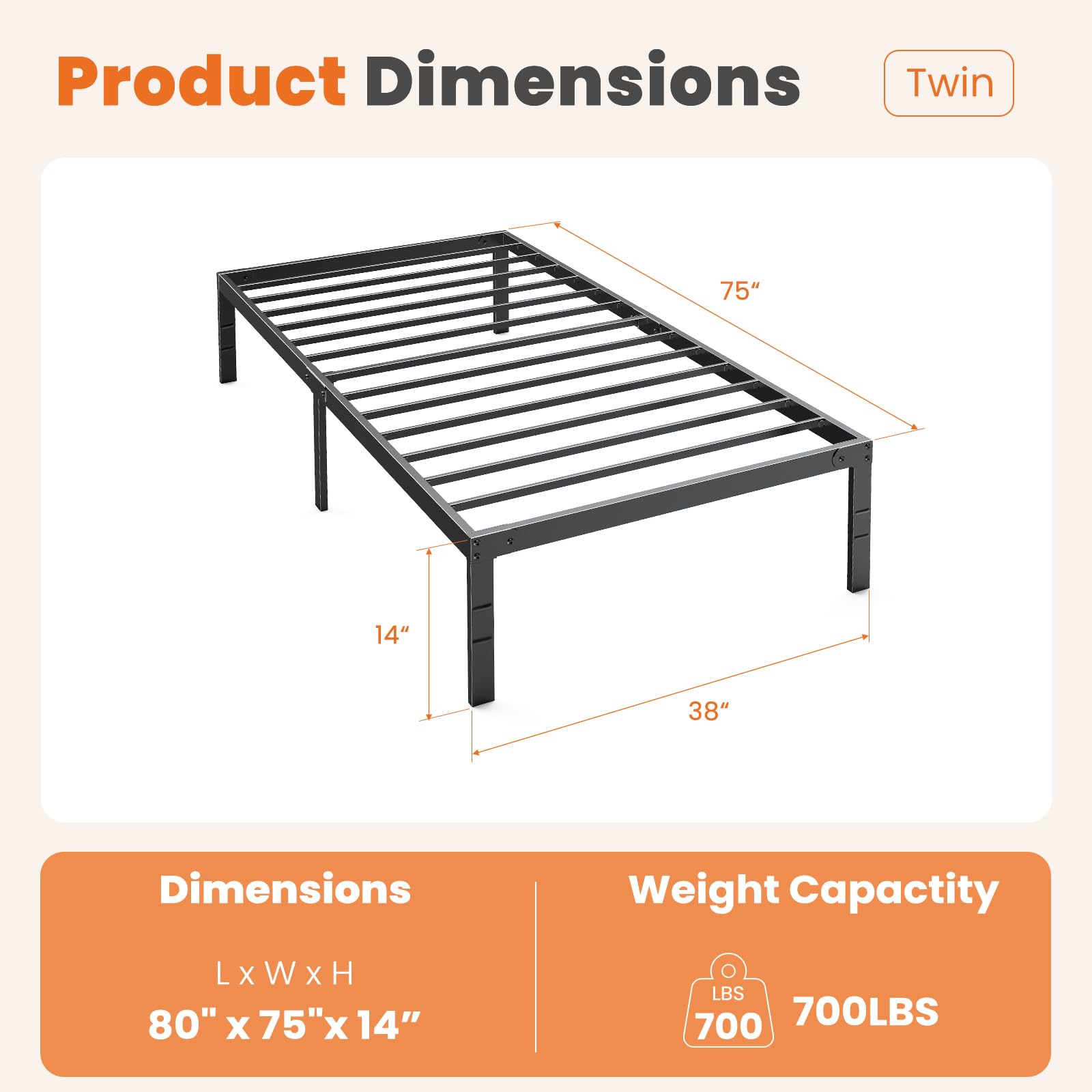Sweetcrispy Twin Size Bed Frame, 12 Inch Under Bed Storage, Black Sweetcrispy