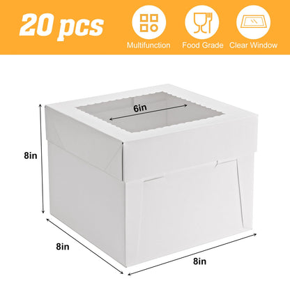20 Pack Bakery Cake Box with Window, White Cake Boxes Large Baking Boxes Square Cardboard Cake Box for Cakes, Pastries, Cookies, Pie, Treats (8''x8''x8'') 🍁 All In One Marketplace Canada