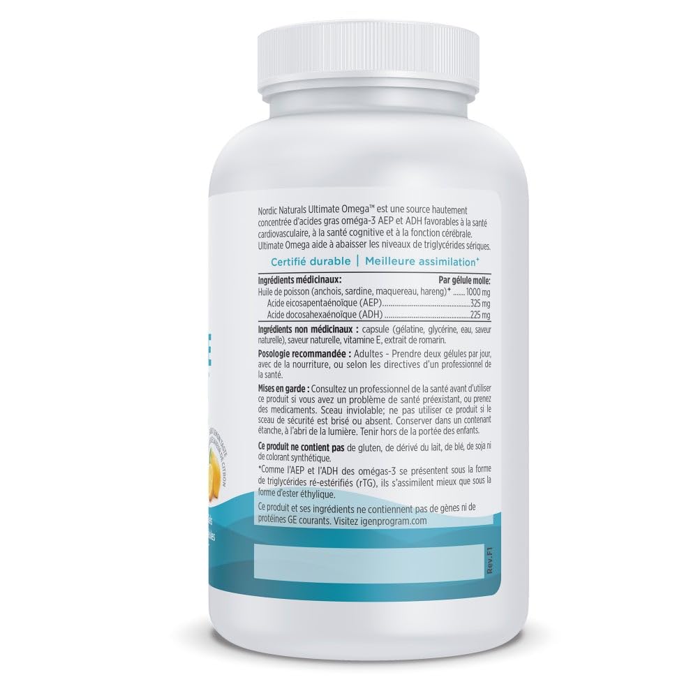 Nordic Naturals Ultimate Omega SoftGels - Omega-3 Supplement, Concentrated Fish Oil With More DHA and EPA, Supports Heart Health, Brain Development and Overall Wellness, Lemon, 120 Count