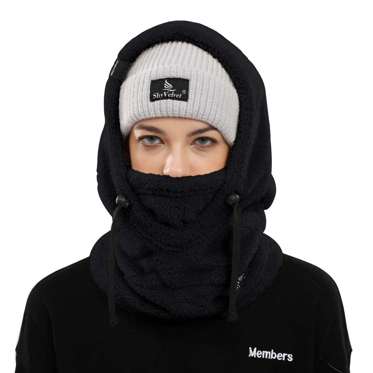 Shy Velvet Balaclava (Unisex) Wind-Resistant Winter Face Mask, Fleece Ski Mask for Men and Women, Warm Face Cover Hat Cap Scarf, Black, Medium-Large 🍁 All In One Marketplace Canada