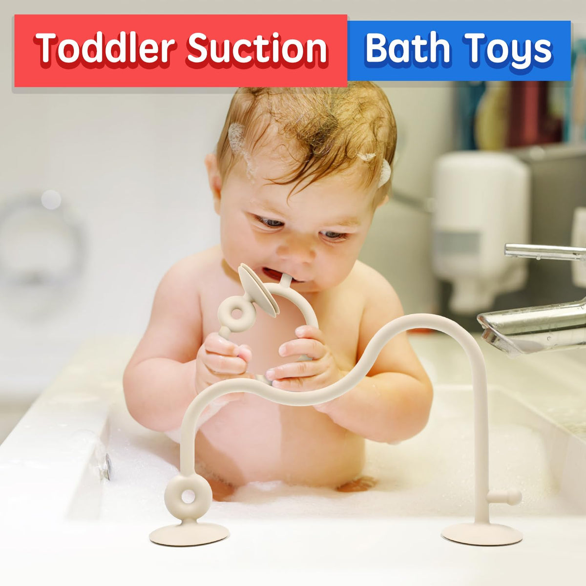 Baby Sensory Suction Toy for High Chair, Food-Grade Silicone Pull String with Wooden Loop, Montessori Educational Toy for Babies 6-24 Months, Fun Bath & Table Activity Gift for Easter Christmas, Beige 🍁 All In One Marketplace Canada
