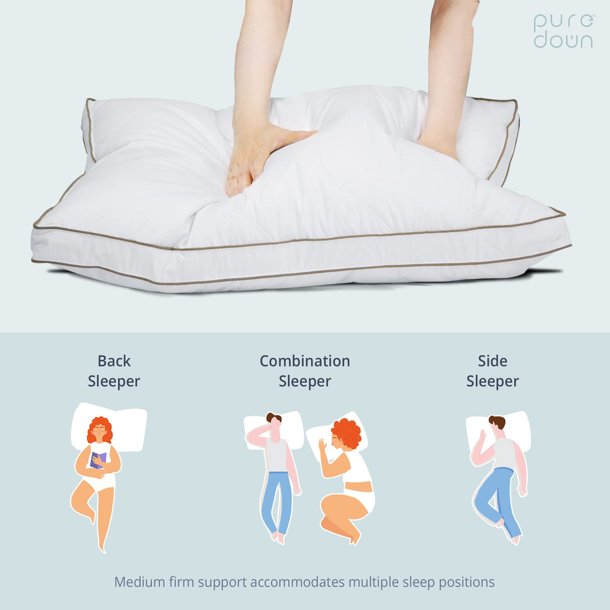 Puredown® Goose Feather Down Pillows for Sleeping, Gusseted Bed Hotel Pillows Standard Size Set of 2 with 100% Cotton Fabric
