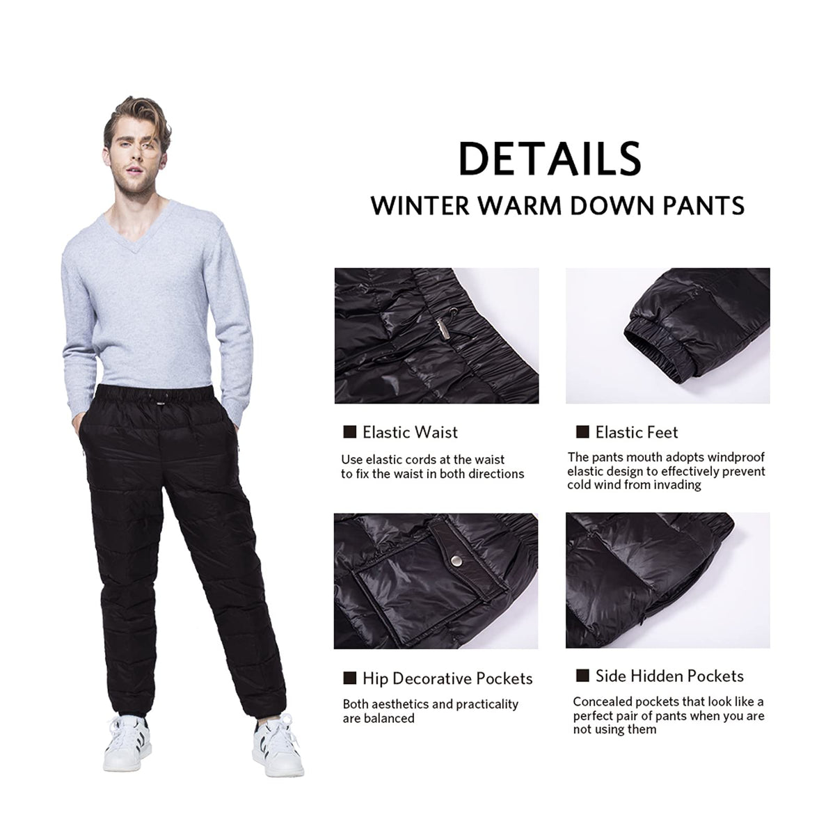 Tapasimme Men, Women Winter Warm Loose Utility Down Pants Sassy High Waisted Nylon Compression Snow Trousers (Medium, Black) 🍁 All In One Marketplace Canada