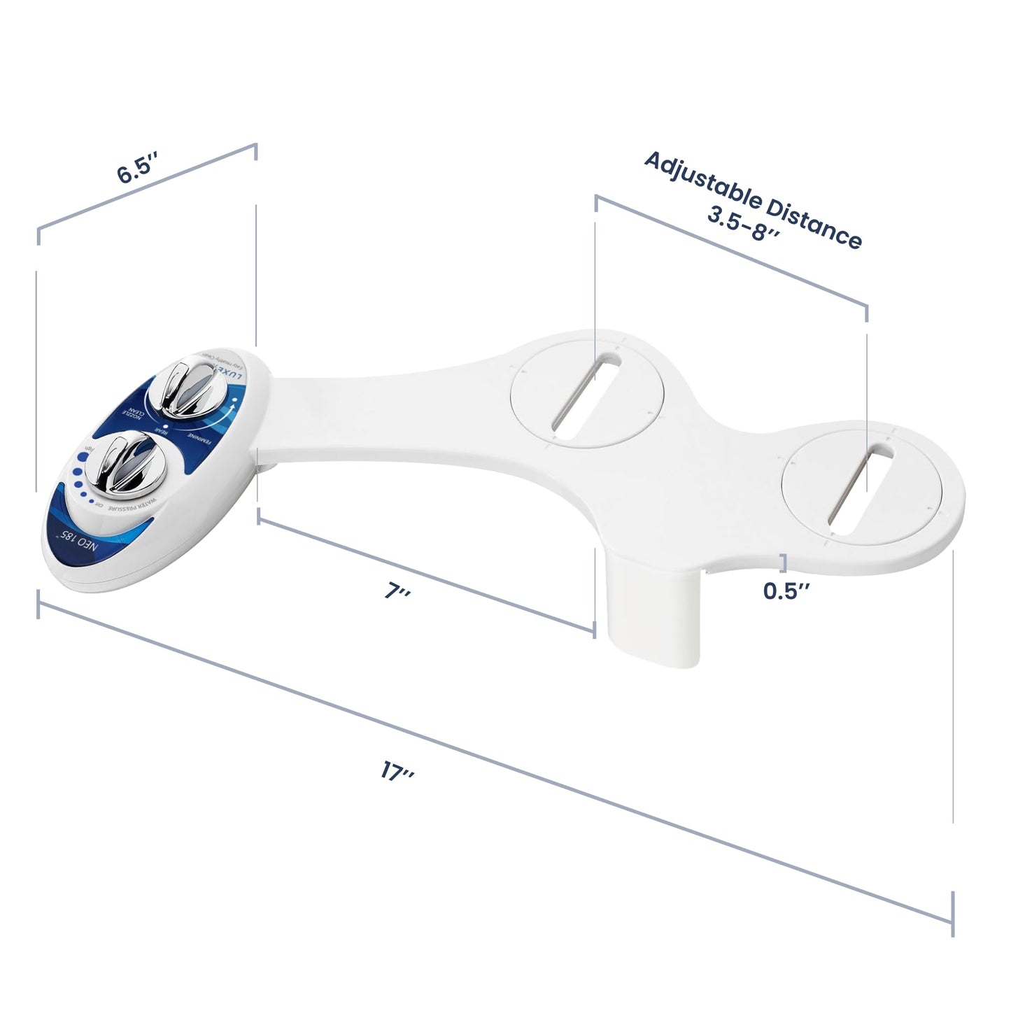 LUXE Bidet NEO 185 - Dual Nozzle, Self-Cleaning, Non-Electric Bidet Attachment for Toilet Seat, Adjustable Water Pressure, Rear & Feminine Wash (Blue)