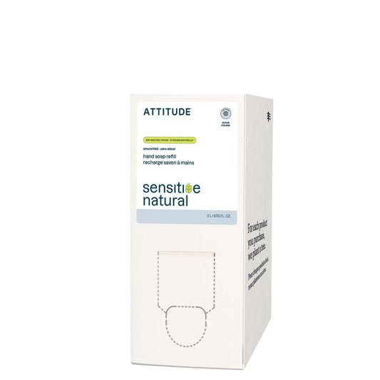ATTITUDE Gentle Hand Soap for Sensitive Skin, Made in Canada, EWG Verified, Enriched with Oats, Dermatologically Tested, Vegan, Unscented, Bulk Refill, 2 Liters - Available at All In One Marketplace Canada