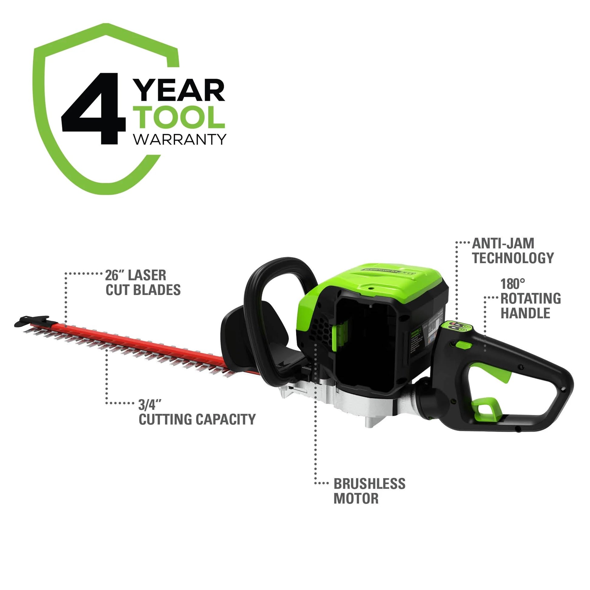 GreenWorks Pro 80V 26-Inch Cordless Hedge Trimmer, Battery Not Included, GHT80320 Greenworks
