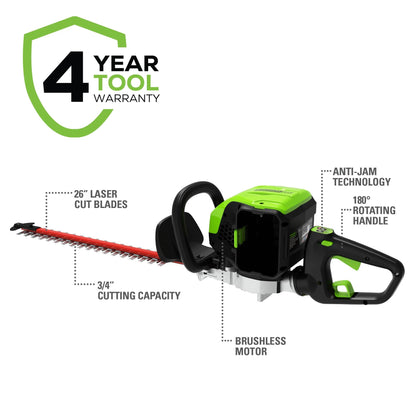 GreenWorks Pro 80V 26-Inch Cordless Hedge Trimmer, Battery Not Included, GHT80320 Greenworks