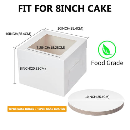 Packpal 20Pack 10 Inch Tall Cake Boxes With Cake Boards (10 boxes & 10 boards), 10X10X8 Inch White Bakery Boxes With Windown For Chocolates, Cajas Pasteles, Cookie, Pastries,Pie, Gift Cakes 🍁 All In One Marketplace Canada