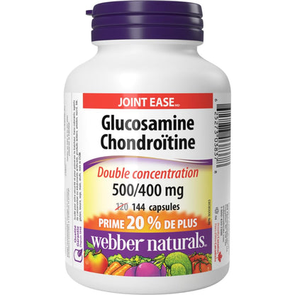 Webber Naturals Glucosamine Chondroitin, Double Strength, 144 Capsules, Helps Relieve Joint Pain Associated with Osteoarthritis - Available at All In One Marketplace Canada