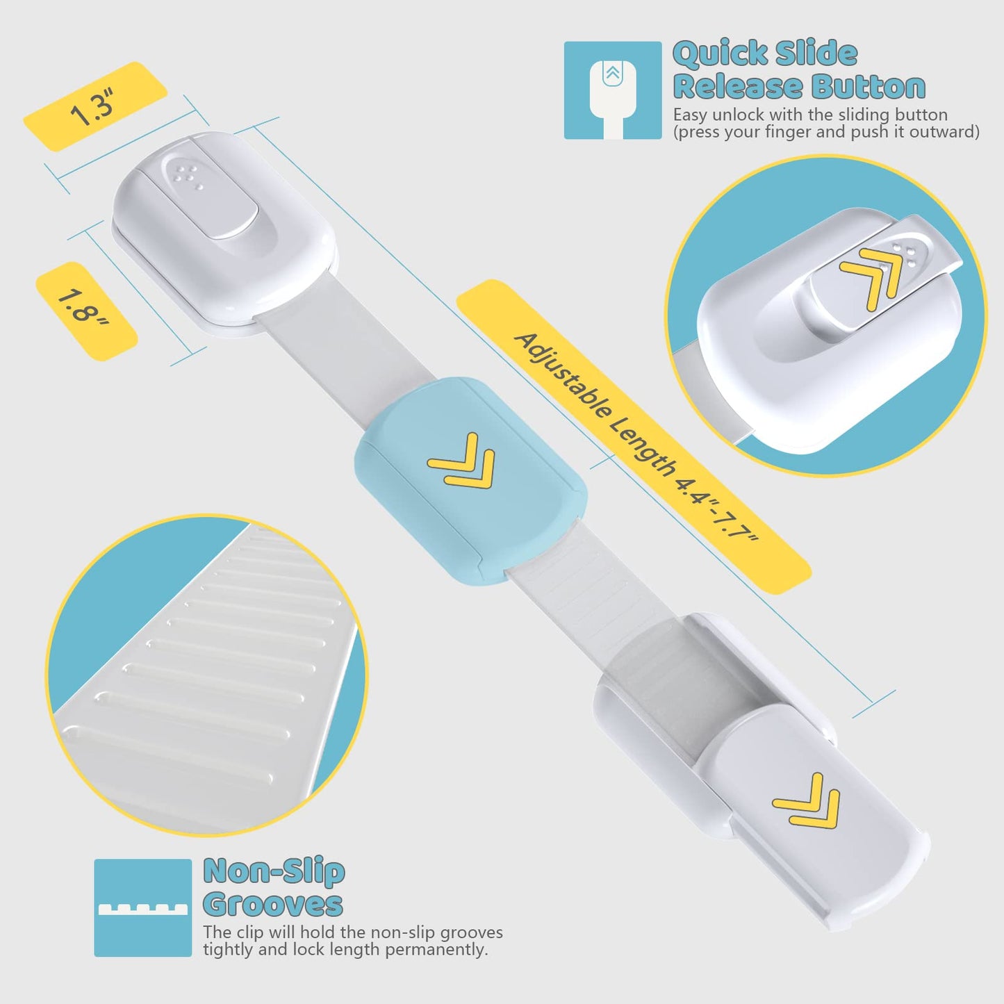 4our Kiddies 14 Pack Baby Proof Cabinet Latches, Childproof Drawer Latches with 12 Extra 3M Adhesives, Adjustable No Drilling Child Safety Cabinet Strap Locks, Baby Drawer Locks for Kids Baby Safety