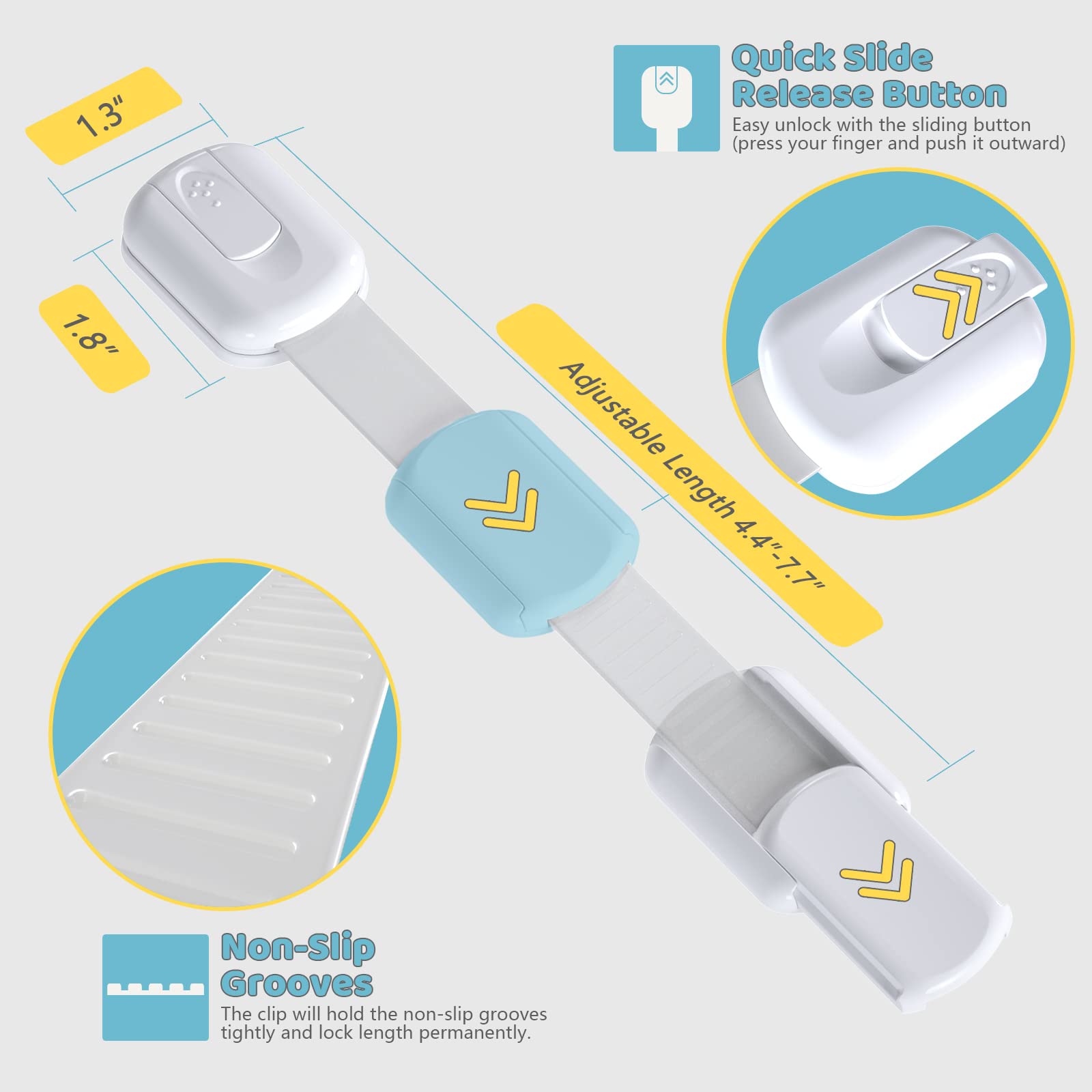 4our Kiddies 14 Pack Baby Proof Cabinet Latches, Childproof Drawer Latches with 12 Extra 3M Adhesives, Adjustable No Drilling Child Safety Cabinet Strap Locks, Baby Drawer Locks for Kids Baby Safety
